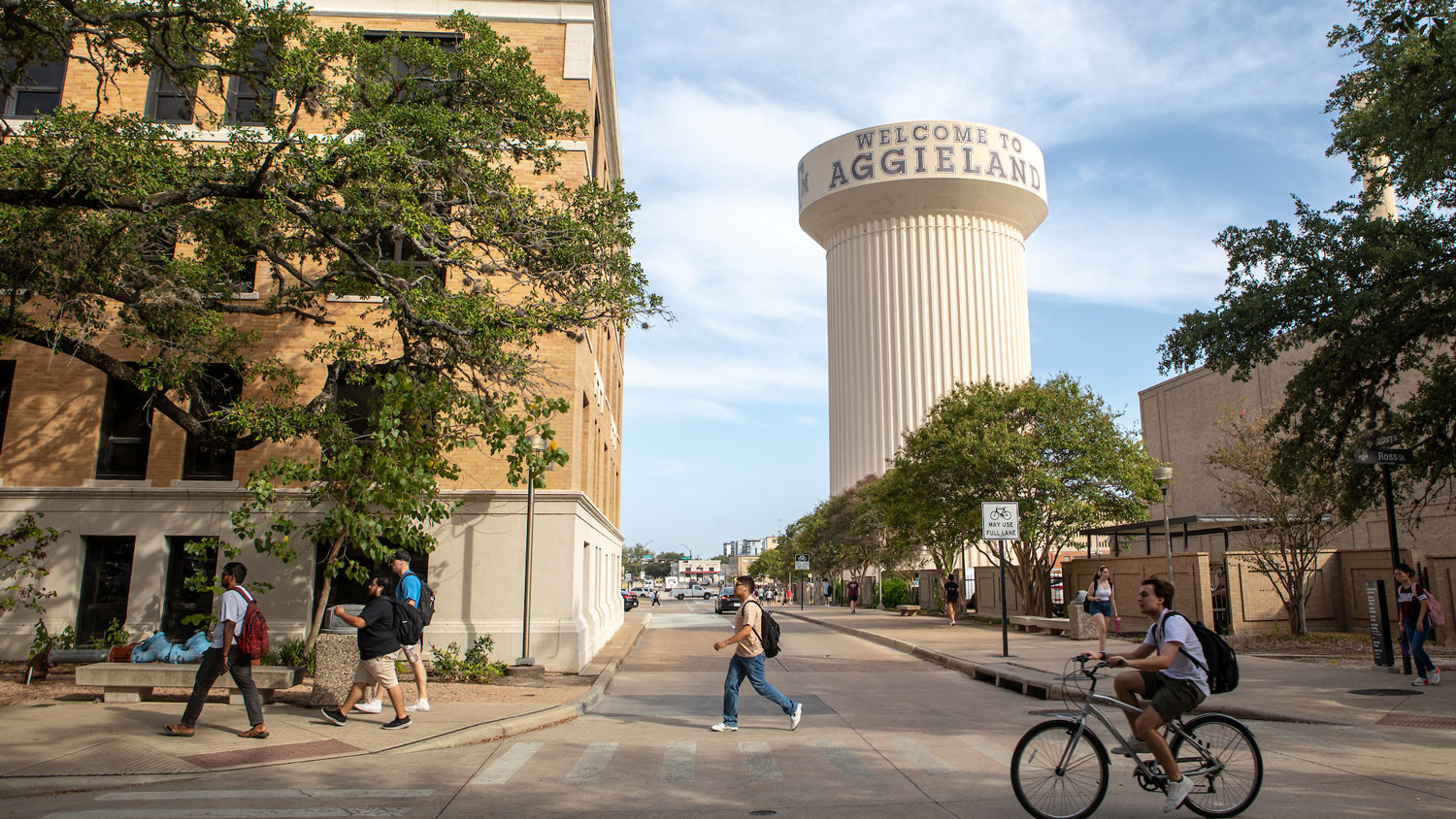 Students walking to class on the Texas A&M campus