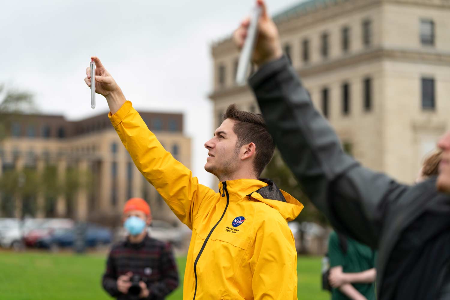 Texas A&M students performing research in the Architecture Quad