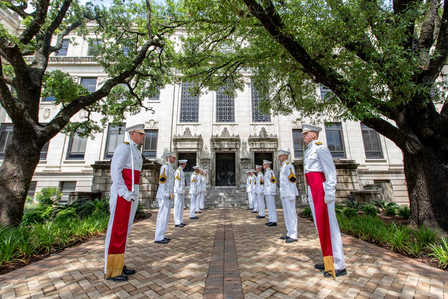 Ross Volunteers standing at attention in their dress uniforms 