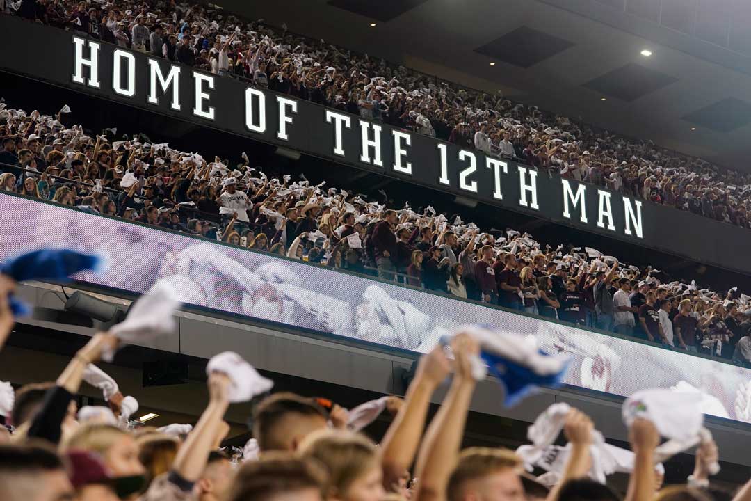 home of the 12th man at kyle field at night